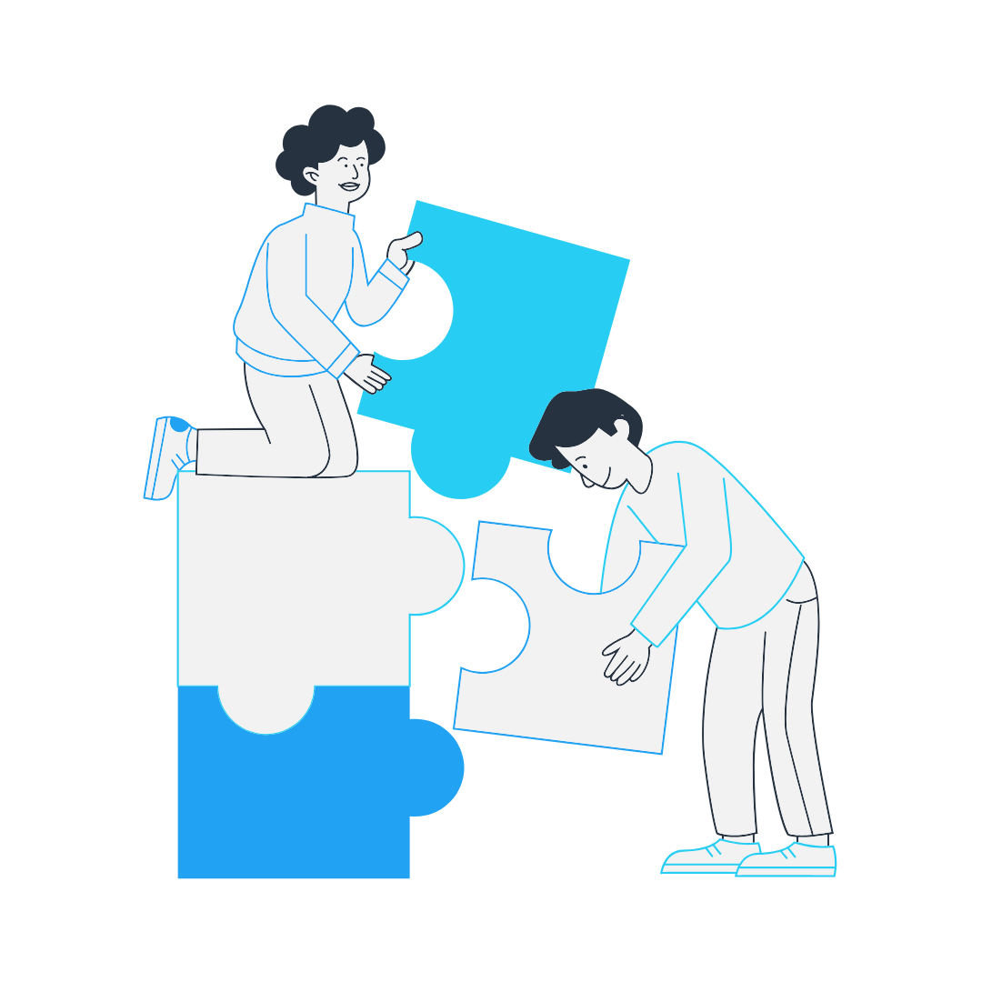 Cartoon Image of a man and a woman putting together a puzzle